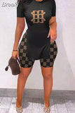 Summer New Printing Shorts Sets Women Round Neck Side Slit Top And Shorts Two Piece Set Fashion Streetwear 2pcs