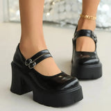 Heels Chunky Mary Jane Shoes for Women 2024 Vintage Buckle Strap Platform Pumps Woman Pu Leather Thick Heeled Lolita