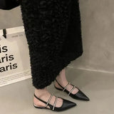 Sandals Woman Leather Suit Female Beige Shoes Lady 2024 Ankle Strap Shallow Mouth Cross Summer Heels Low-heeled Black New
