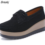 Women Platform Shoe Leather Suede Plush Slip on Sneakers Casual Tassel Fringe Loafers Moccasins Summer Female