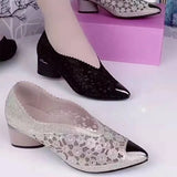 Lace Sexy Pointed Toe Women Shoes Summer 2023 Designer Mid Heels Shallow Mature Dress Woman Shoes Pumps Mujer