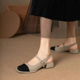 Sandals Med Block Heels Female Shoe All-Match Mary Jane New Medium Chunky Girls Closed Beige Clear Comfort Summer Fashion