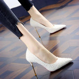 New High Heels Shoes Elegant Ladies Stilettos Womens Pumps Shoes Pointed Black Etiquette Professional Shoes Wedding
