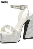 New Platform Woman Sandals Super High Heel 2023 Summer Crystal Fashion Sexy Woman Wedding Sandals Shoes Big Size