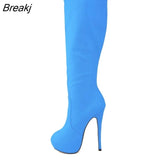 Womens Matte Leather Pointed Toe High Heels Autumn Winter Mid Calf Knee Wide Leg Stretch