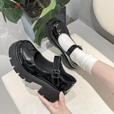 Spring Platform Leather Shoes Women Flats Casual Oxford Loafers Thick Bottom Ladies Wedge Lolita Shoes Mary Jane