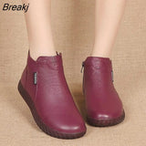Vintage Handmade Genuine Leather Women Ankle Boots Casual Snow Boots Winter Ladies Flat Shoes Zip Rubber Botines