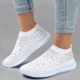 Crystal Flats Shoes for Women Plus Size Breathable Mesh White Sneakers Woman 2023 Autumn Soft Sole ladies Sports