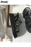 Heeled Sandals Beach Shoes Cross Muffins shoe All-Match 2023 Summer Black Flat Clogs Fashion Girls New Low Comfort PU