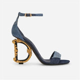 Heels Luxury Sandals For Women Shiny Sequins Denim Gladiator Sandals Genuine Leather Dance Party Wedding Shoes Summer