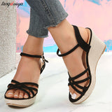 Buckle Wedge Sandals for Women Summer 2024 Platform Open Toe Sandals Woman Thick Sole Roman Gladiator Sandalias