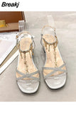 Thick Heel Sandals for Women Chunky Block Rhinestones Ladies Shoes with Medium Heels Summer 2023 Diamond Party