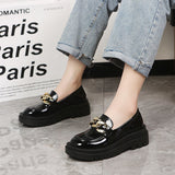Female Shoes Women Fashion Mary Janes Round Toe Flats Loafers Oxfords Platform Casual Metal Chain Buckle Ladies Heels