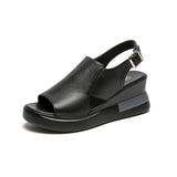 Breakj Sandal Women 2023 New Spring / Summer High Heel Fish Mouth Sandal Soft Leather Slope Heel Plus Size Sandal