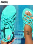 Womens Summer New 2023 Beach Fashion Sexy Flat Casual Cross Tie Open Toe Dress Fairy Black Roman Sandals Womens