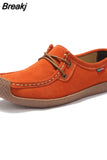 Women Genuine Leather Flat Shoes Lace up Sneakers Autumn Oxford Shoes Female Loafers Casual Suede Flats Stitching