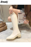 Flat Boots Shoes Sexy Thigh High Heels High Sexy Winter Footwear Round Toe Boots-Women Low Rubber Over-the-Knee Autumn