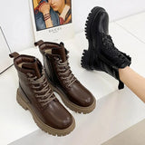Platform Ankle Boots for Women 2023 Autumn Winter Short Plush Motorcycle Boots Woman Thick Bottom PU Leather Botas