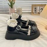 Breakj Round Head Thick-Soled Leather Shoes Women 2025 New Spring Bows Shallow Single