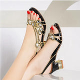 New Flat Sandals Women Wear High Heels Golden Diamond Bohemian Diamond Sandals With Thick
