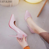 Stilettos High Heels 10Cm Sexy Pointed Toe Party Dress Shoes Patent Leather Red Bottom Wedding Shoes Large Size 42