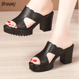 Platform Slippers Women Wedding Shoes Summer 2021 Leather Slippers High Heels Slides Ladies