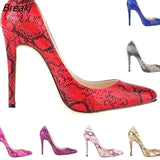 Sexy Pointed Toe High Heels Women Pumps Shoes Faux Snake Print Wedding Party Pattern Shoe