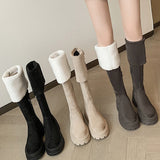 Suede Girls In Maillard Knee-Length Boots, A Small One With Thick Soles, A Large Tube Circumference, Thick Legs And Fat Mm Long