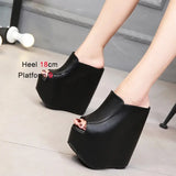 Women 2023 Sexy Super High Heel 18CM Thick Bottom Platform Sandals Silver white Inner Increase Ladies Shoes Slip