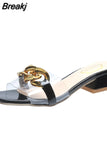 Chain Mules for Women Square Head Slip on Flip Flops Women Slipper Summer Sandal Women's Shoe Solid