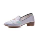 Breakj Grain Sole, Pointed Shoes Single Square Heel Fashionable Low Heel Embroidered Cloth Shoes, Retro Plate Buckle Embroidered Cloth Shoes Women's
