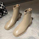 Women's Shoes White Ankle Boots Boots-Women Zipper Flat Heel Fashion Low 2023 Autumn Rock Rubber Leather Ladies Rome PU