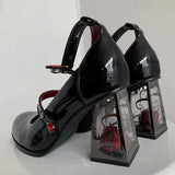 Fashion Burgundy Platform Pumps Women High Heels Buckle Strap Mary Jane Shoes Lady Goth Heeled for Party 18 Girls'