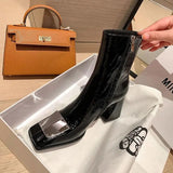 Boots Thick Heel Square Toe Waterproof Non-slip Inner Zipper Autumn and Winter Fashion Shoes for Women 2023