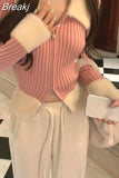 Winter Zipper Design Knitted Sweater Woman Casual Elegant Y2k Crop Tops Office Lady Slim Korean Style Pullover Female