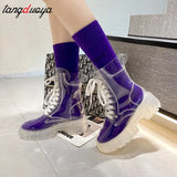 Women Rain Boots Mature Ladies Lace-up Waterproof Ladies Shoes Transparent Candy Color Soles Outdoor Girl