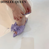 Flip-flop Sandals Women Stiletto Open Toe Purple Bow Knot High Heels 2023 Fashion Roman Sandal Elegant Mule Slipper