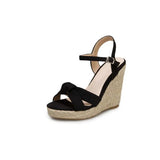 34~46 Wedges Sandal Women Summer New Platform Pumps Bohemia High Heel Ankle Strap Solid Flock Female Shoes Zapatos De