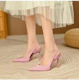 Woman Shoe High Heels Stiletto Navy Blue Pumps Pointed Wedge Roman Style 2023 Burgundy Straps Low Satin Fine Orange
