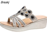 Sandals Women 2023 Ladies Boho Slides Women Slippers Sandals Summer Crystal Shoes Peep Toe Flat