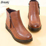 Winter Boots Women Classic Short Boots For Women ZIP Wedge leather platform boots waterproof boots woman Large size