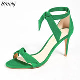 2023 New Open Toe Bow Ankle Strap Women Sandals High Heels Ladies Shoes Buckle 9cm Mid Heel Summer Sandal Plus
