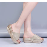 New Fashion Women's Sandals Lady Waterproof Platform Casual Mid-heel Sequin Fish Mouth Wedge Slippers Summer Women's
