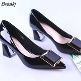 Buckle Fashion OL Office Shoes 2023 Trend Women's Concise Patent Leather Shallow High Heels Shoes Pointed Toe Women