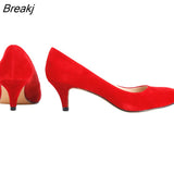 Women Pumps Sexy High Heels Shoes Flock Pointed Toe Red Wedding Pump Woman Casual Slip-on Dress Shoe