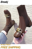 Square Toe Women's Boots Chain High Heels Solid Color Ankle Boots Women's Boots Knitted Fashion Thick Heel Women's