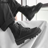Boots Men 2021 Autumn Winter Elastic High Top Boots Male Punk Style Shoe Men Lace-up Casual Botas Motorcycle Unisex