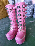 Sale Women Boots Buckle Heart Pink Wedges Thick Bottom Platform Knee High Women's Boots Goth Cosplay