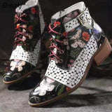 Boots Women Lace-Up Shoes Coloured Snake Short Spring Autumn Botas Round Head Casual Slip on Black Large Size Gothic