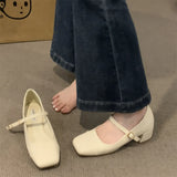 And Winter 2024 New Style Thick-Heeled Mary Jane Shoes With Square Head Style With Skirt And Single Shoes For Women's